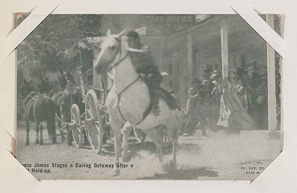 Jesse James Stages a Daring Getaway after a Bold Hold-up from Western Stars or Scenes Exhibit Cards series (W412), Exhibit Supply Company, Commercial color photolithograph 