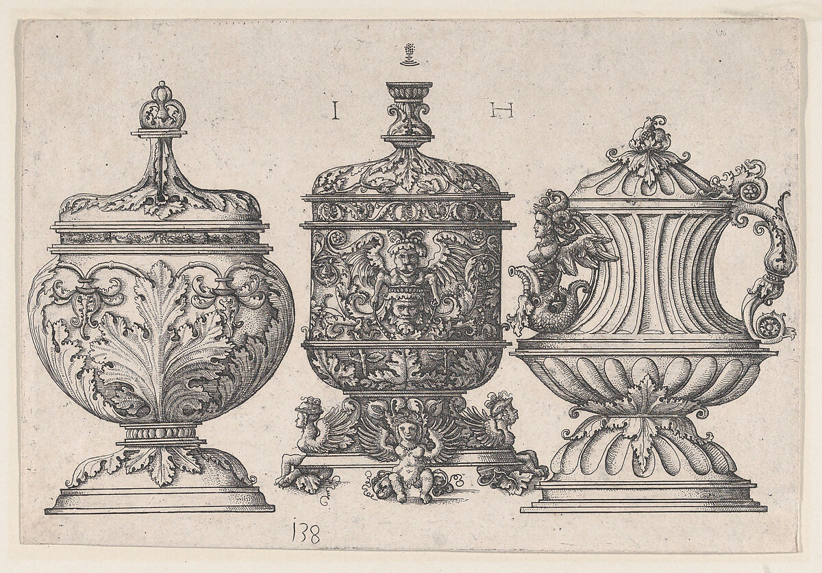 Three Goblets, Hieronymus Hopfer (German, ca. 1500–?1563), Etching; second of two states 