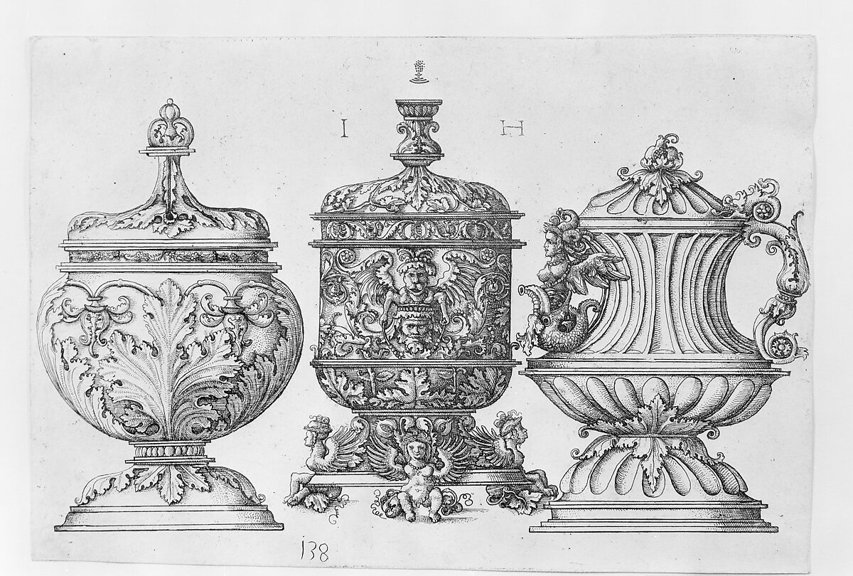 Three Goblets, Hieronymus Hopfer (German, ca. 1500–?1563), Etching; second of two states