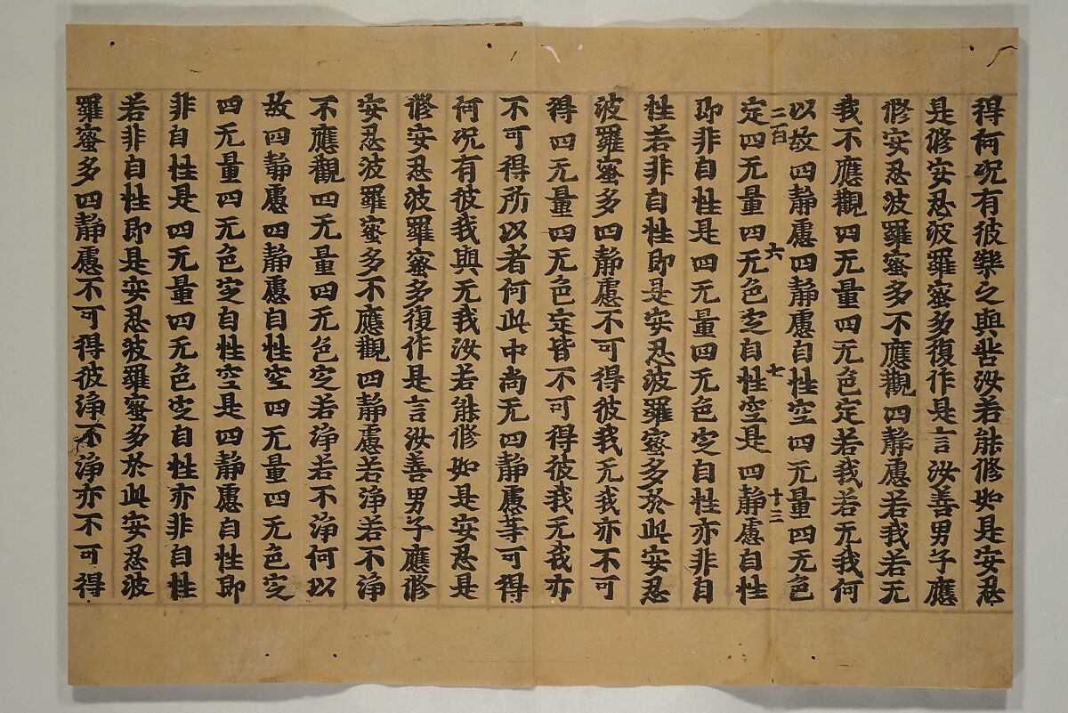 Fragment of Vol. 157 of Sutra of the Perfection of Wisdom (Mahaprajnaparamita sutra; Daihannyaharamittakyō) 大般若波羅蜜多経巻第一百五十七, Unidentified artist Japanese, Woodblock printed book (orihon, accordion-style); ink on paper, Japan