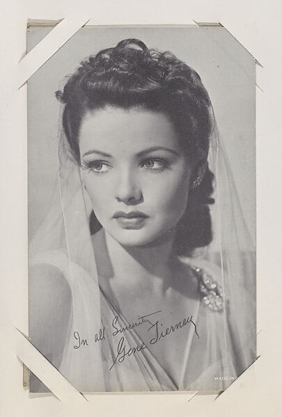 Gene Tierney from Movie Stars Exhibit Cards series (W401), Commercial photolithograph 