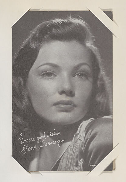 Gene Tierney from Movie Stars Exhibit Cards series (W401), Commercial photolithograph 