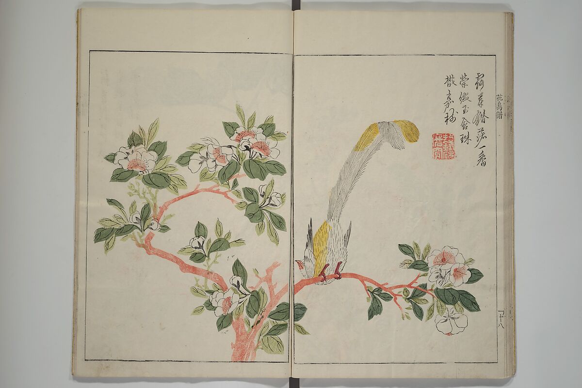 The Mustard Seed Garden Painting Manua} 芥子園畫傳, Wang Gai 王槩 (Chinese, 1645–1710), Set of two woodblock printed books; ink and color on paper, Japan