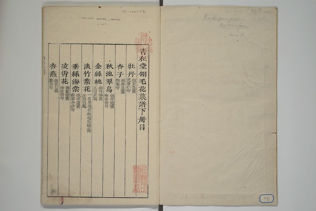 The Mustard Seed Garden Painting Manua} 芥子園畫傳, Wang Gai 王槩 (Chinese, 1645–1710), Set of two woodblock printed books; ink and color on paper, Japan