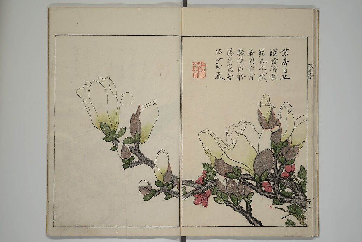The Mustard Seed Garden Painting Manua} 芥子園畫傳, Wang Gai 王槩 (Chinese, 1645–1710), Set of two woodblock printed books; ink and color on paper, Japan