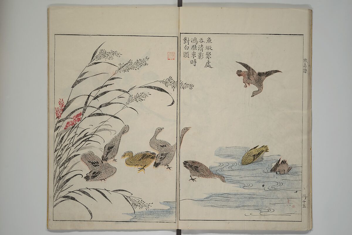 The Mustard Seed Garden Painting Manua} 芥子園畫傳, Wang Gai 王槩 (Chinese, 1645–1710), Set of two woodblock printed books; ink and color on paper, Japan