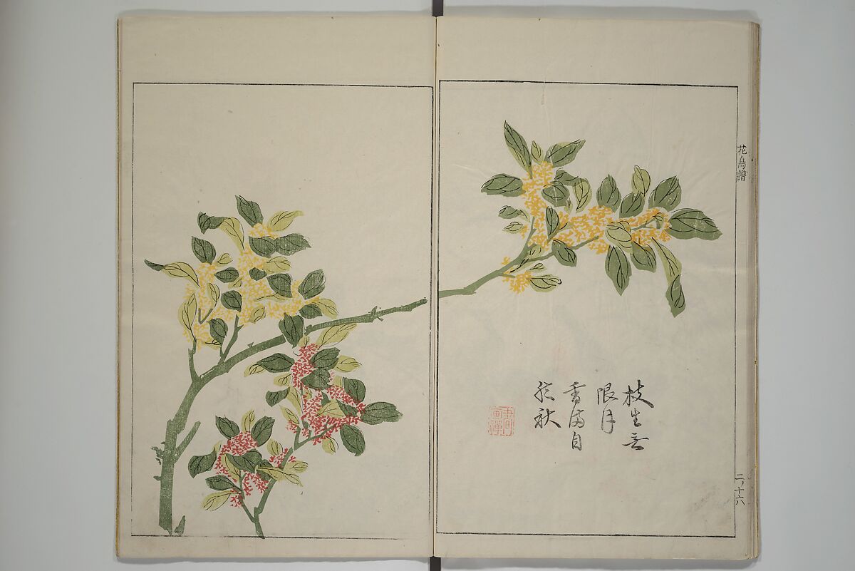 The Mustard Seed Garden Painting Manua} 芥子園畫傳, Wang Gai 王槩 (Chinese, 1645–1710), Set of two woodblock printed books; ink and color on paper, Japan