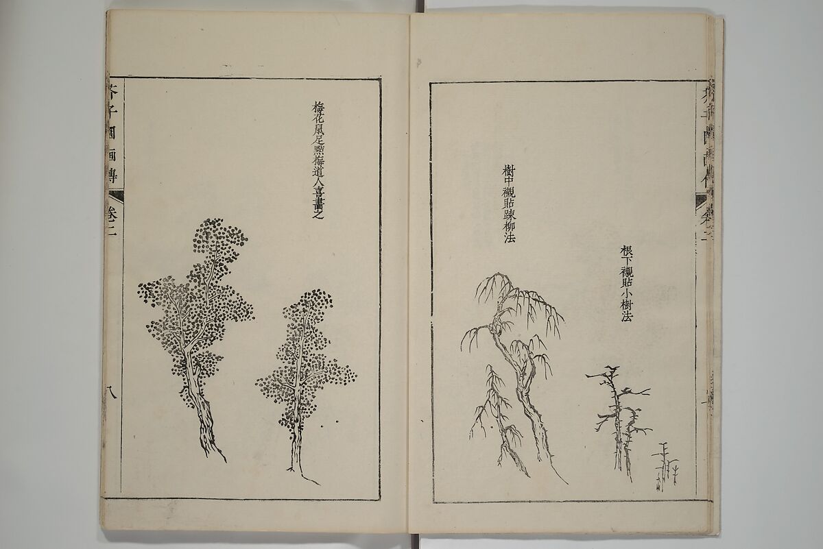 The Mustard Seed Garden Painting Manual  (Japanese reprint)  芥子園畫傳, Wang Gai 王槩 (Chinese, 1645–1710), Set of five woodblock printed books; ink and color on paper, Japan