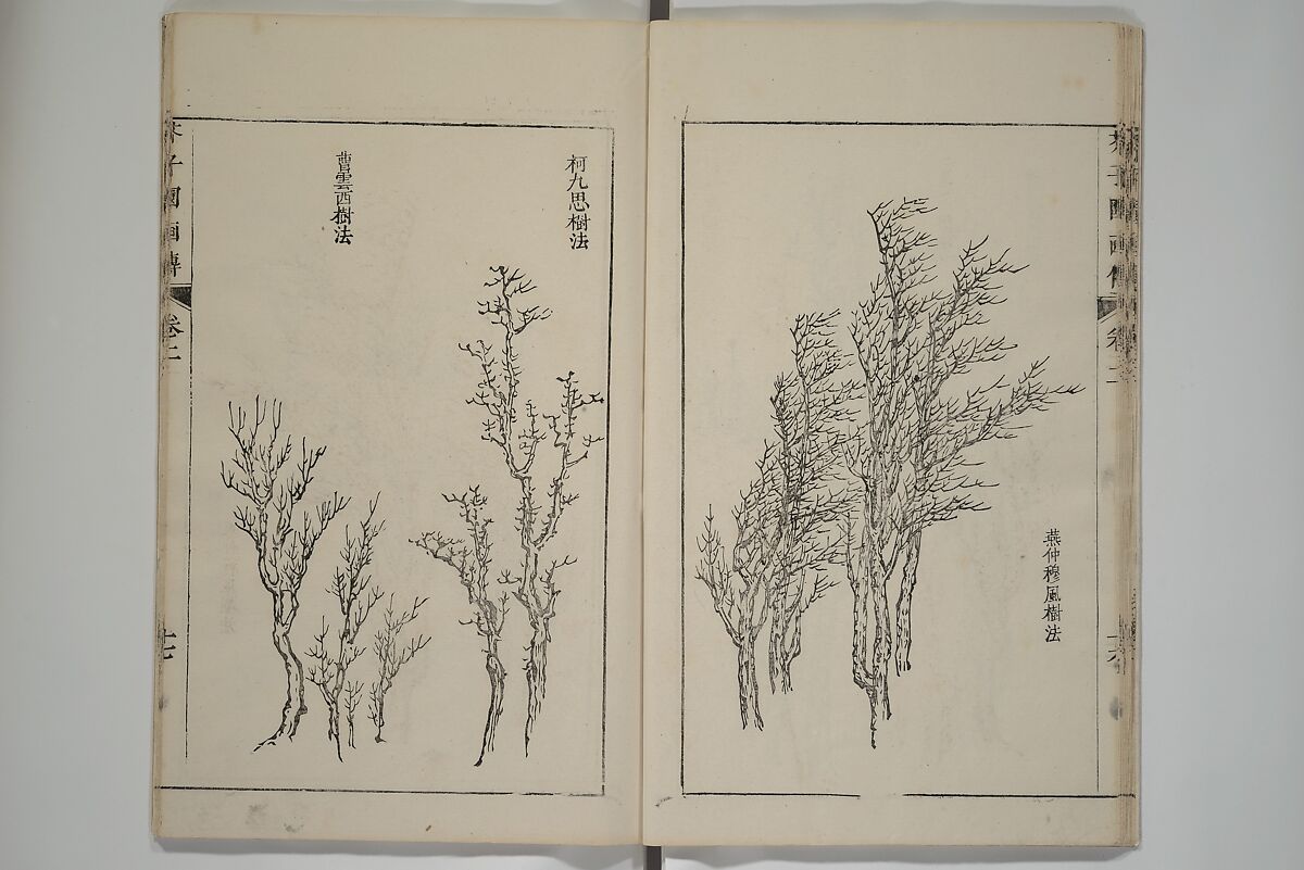 The Mustard Seed Garden Painting Manual  (Japanese reprint)  芥子園畫傳, Wang Gai 王槩 (Chinese, 1645–1710), Set of five woodblock printed books; ink and color on paper, Japan