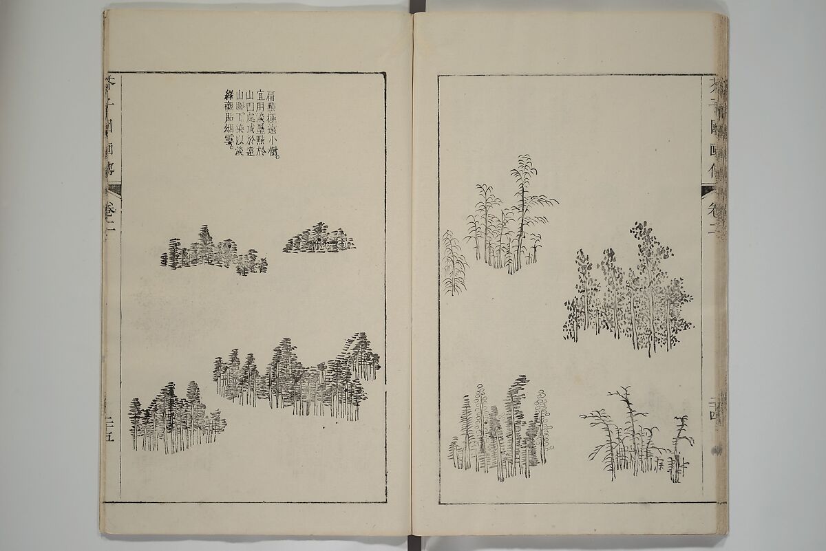 The Mustard Seed Garden Painting Manual  (Japanese reprint)  芥子園畫傳, Wang Gai 王槩 (Chinese, 1645–1710), Set of five woodblock printed books; ink and color on paper, Japan