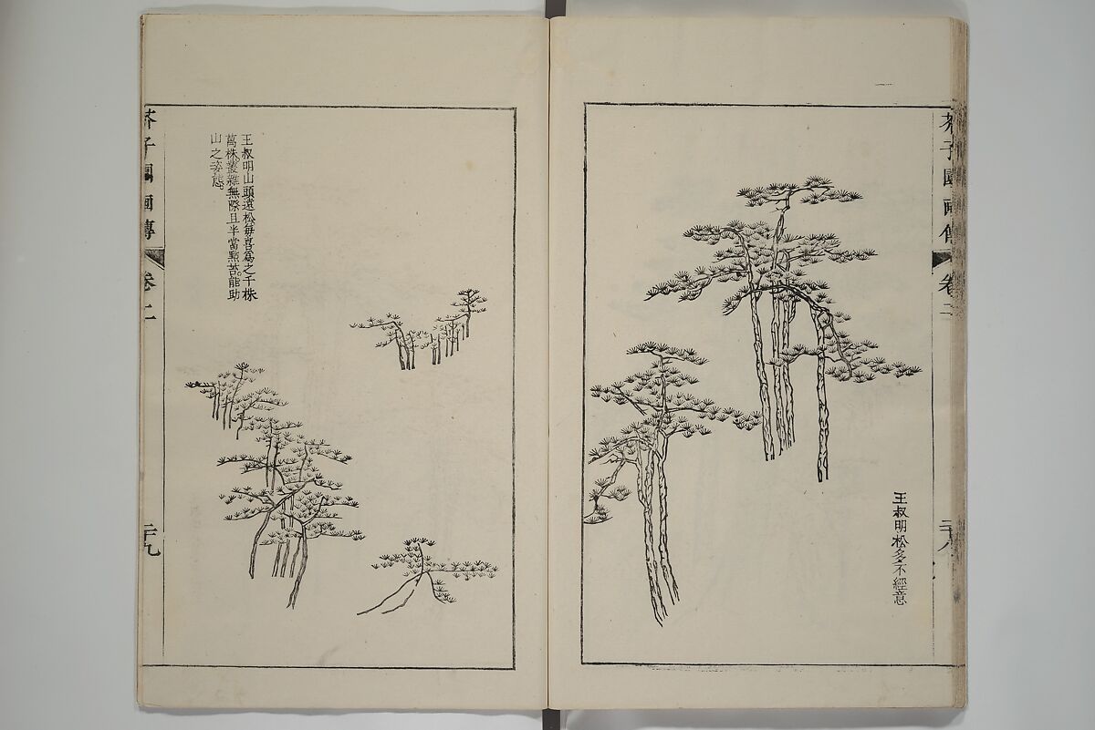 The Mustard Seed Garden Painting Manual  (Japanese reprint)  芥子園畫傳, Wang Gai 王槩 (Chinese, 1645–1710), Set of five woodblock printed books; ink and color on paper, Japan