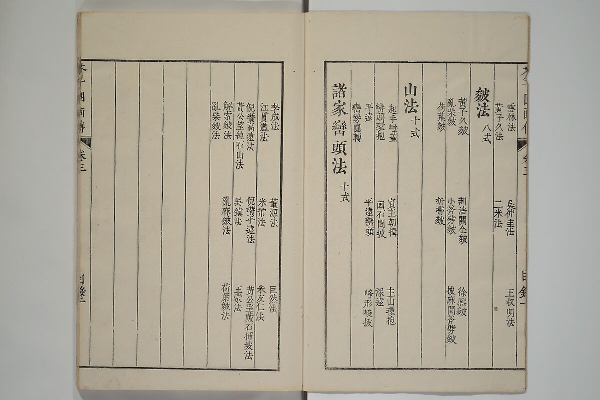 The Mustard Seed Garden Painting Manual  (Japanese reprint)  芥子園畫傳, Wang Gai 王槩 (Chinese, 1645–1710), Set of five woodblock printed books; ink and color on paper, Japan