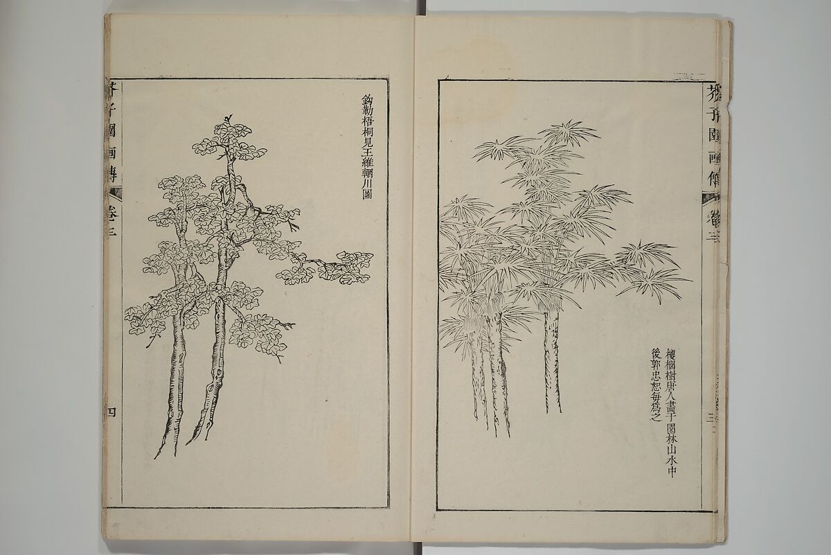 The Mustard Seed Garden Painting Manual  (Japanese reprint)  芥子園畫傳, Wang Gai 王槩 (Chinese, 1645–1710), Set of five woodblock printed books; ink and color on paper, Japan