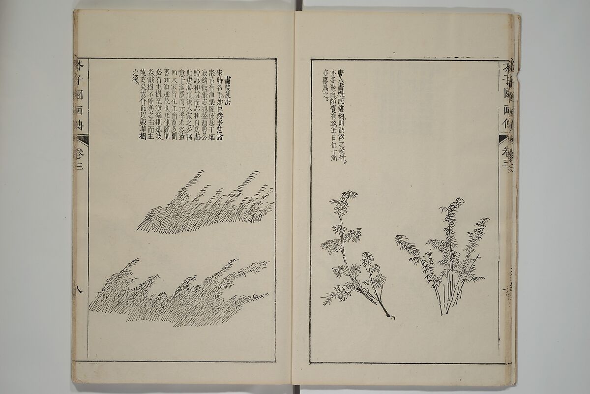 The Mustard Seed Garden Painting Manual  (Japanese reprint)  芥子園畫傳, Wang Gai 王槩 (Chinese, 1645–1710), Set of five woodblock printed books; ink and color on paper, Japan