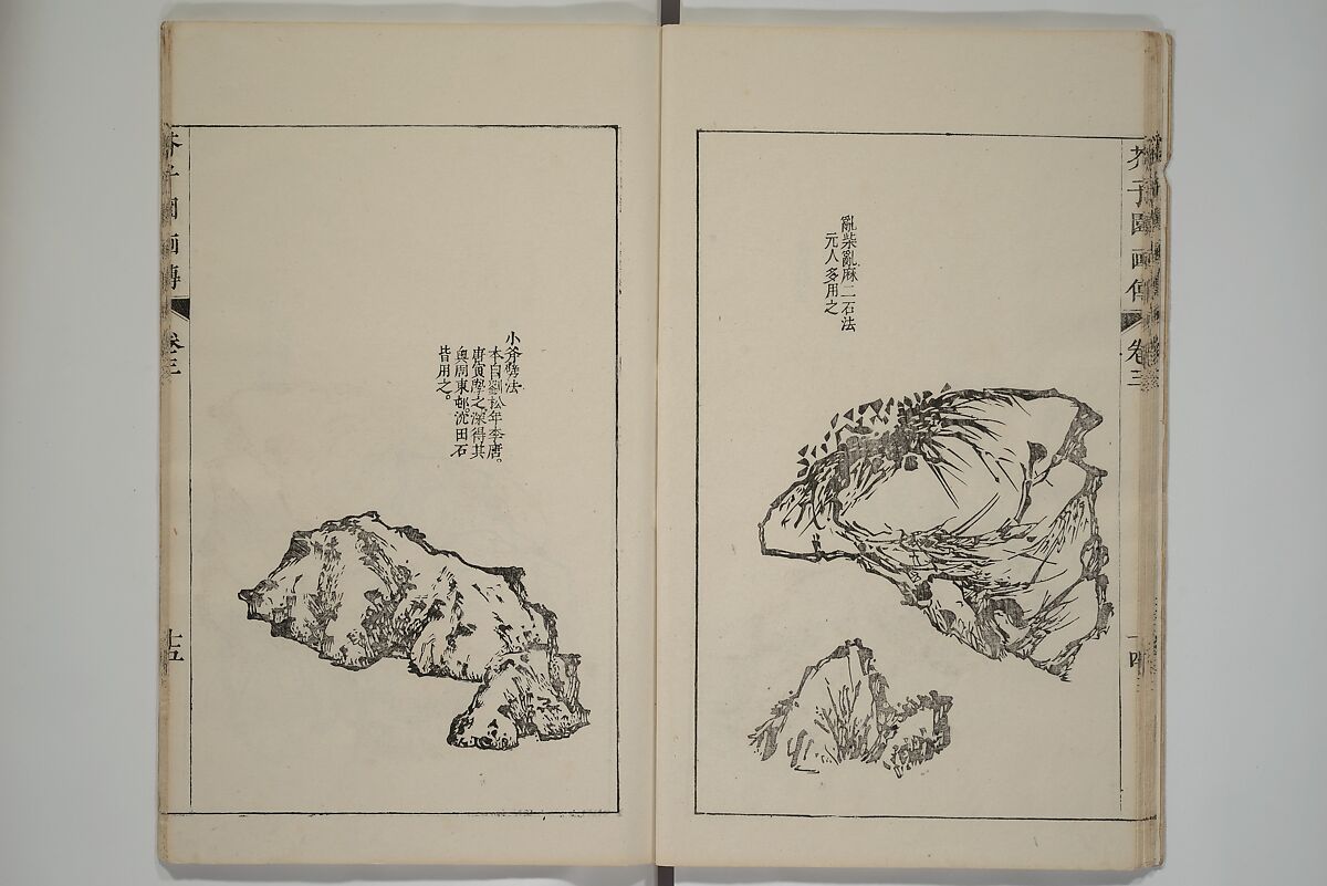 The Mustard Seed Garden Painting Manual  (Japanese reprint)  芥子園畫傳, Wang Gai 王槩 (Chinese, 1645–1710), Set of five woodblock printed books; ink and color on paper, Japan