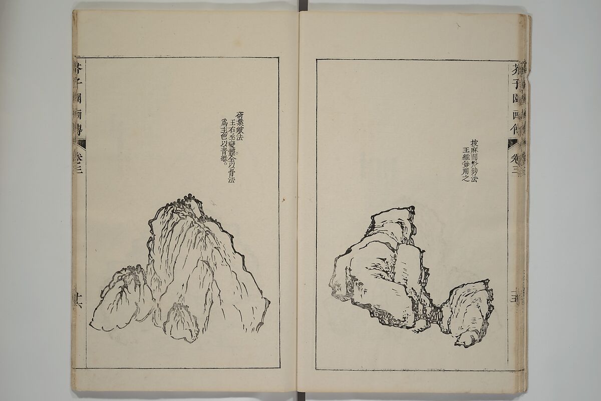 The Mustard Seed Garden Painting Manual  (Japanese reprint)  芥子園畫傳, Wang Gai 王槩 (Chinese, 1645–1710), Set of five woodblock printed books; ink and color on paper, Japan
