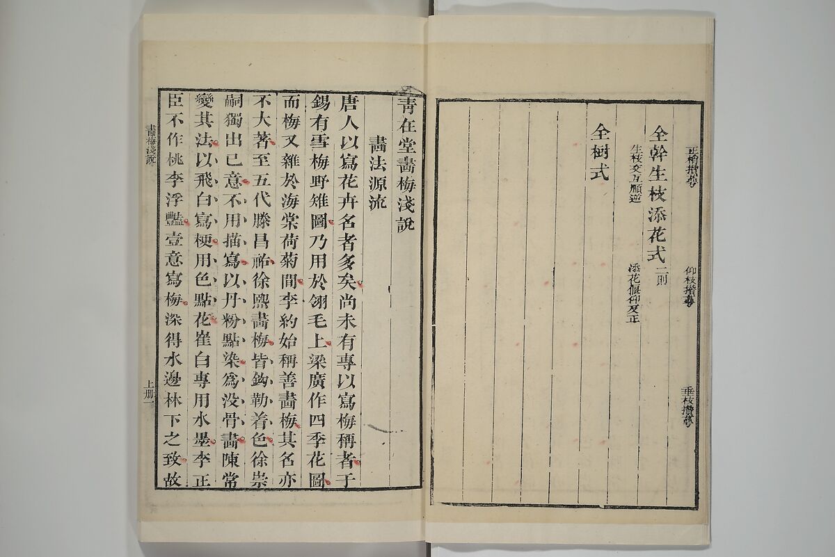 Part 2 from The Mustard Seed Garden Painting Manual (3rd Chinese edition)  芥子園畫傳, Wang Gai 王槩 (Chinese, 1645–1710), Set of four woodblock printed books; ink and color on paper, China