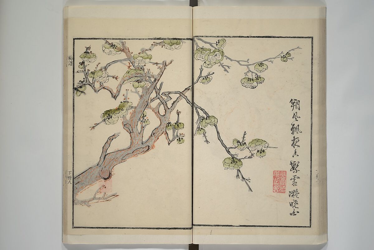 Part 2 from The Mustard Seed Garden Painting Manual (3rd Chinese edition)  芥子園畫傳, Wang Gai 王槩 (Chinese, 1645–1710), Set of four woodblock printed books; ink and color on paper, China