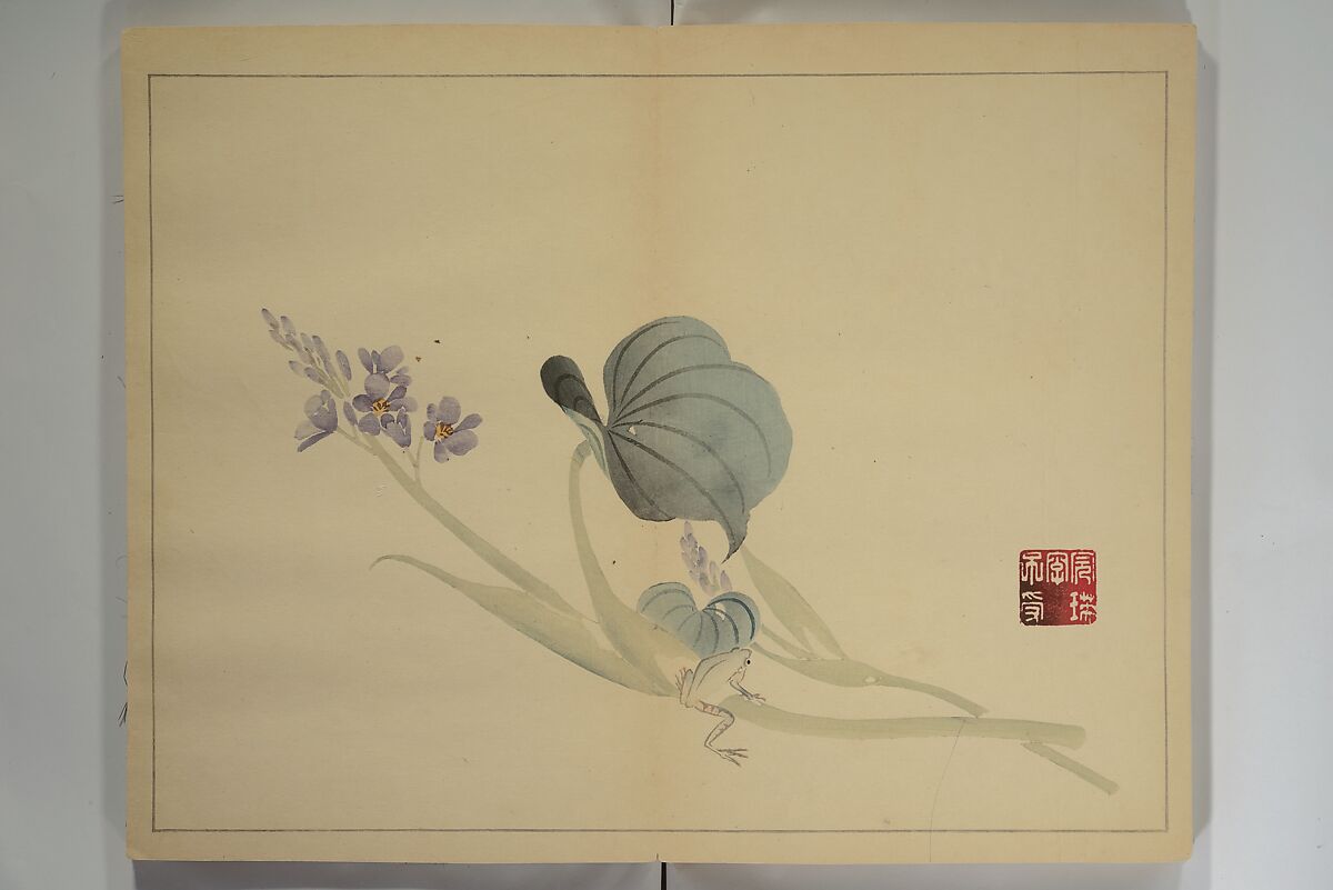 Kan'ei Picture Album (Kan'ei gafu 完瑛画譜), Nishiyama Ken 西山謙一郎 (Japanese, 1833–1897), Woodblock printed book (orihon, accordion-style); ink and color on paper, Japan