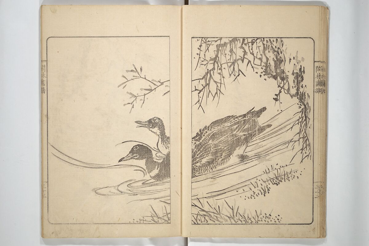 Kanrin Picture Album (Kanrin gafu) 閑林画譜, Okada Kanrin 岡田閑林 (Japanese, 1775–1849), Set of two woodblock printed books; ink and color on paper, Japan