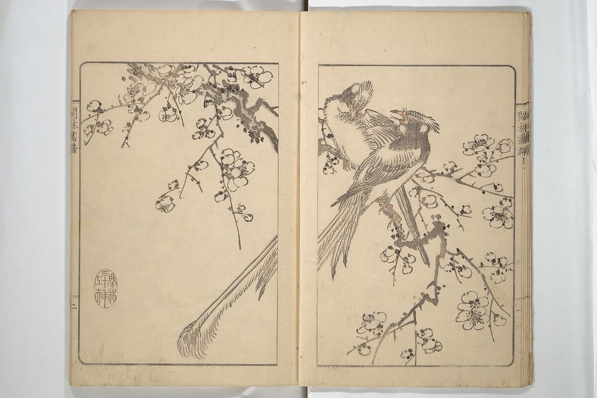 Kanrin Picture Album (Kanrin gafu) 閑林画譜, Okada Kanrin 岡田閑林 (Japanese, 1775–1849), Set of two woodblock printed books; ink and color on paper, Japan