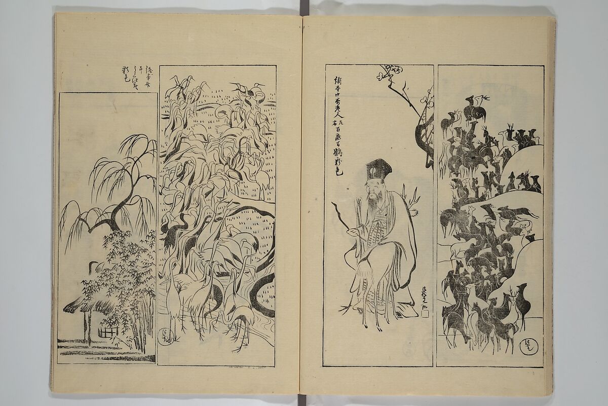 One Hundred Paintings by Kōrin (Kōrin hyakuzu)  光琳百圖, Sakai Hōitsu 酒井抱一 (Japanese, 1761–1828), Set of four woodblock printed books; ink on paper, Japan