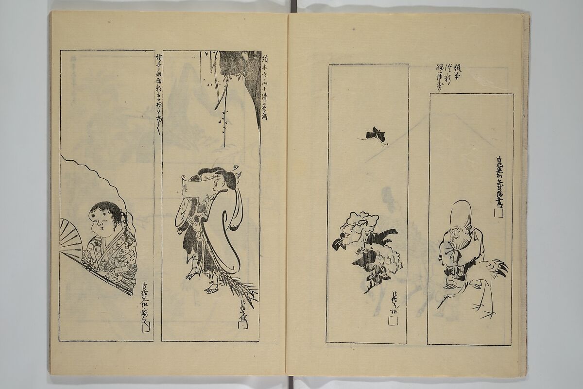 One Hundred Paintings by Kōrin (Kōrin hyakuzu)  光琳百圖, Sakai Hōitsu 酒井抱一 (Japanese, 1761–1828), Set of four woodblock printed books; ink on paper, Japan