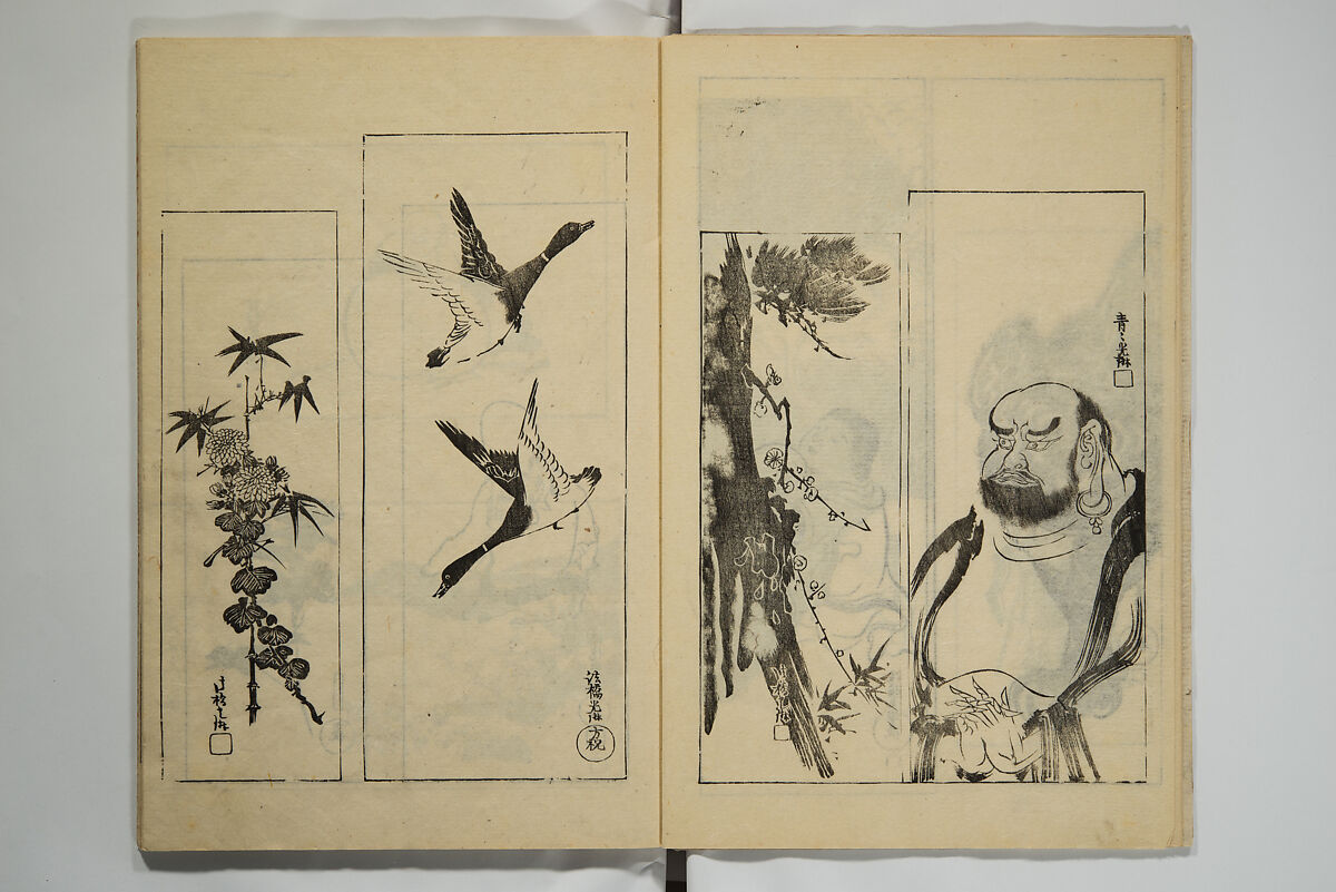 One Hundred Paintings by Kōrin (Kōrin hyakuzu)  光琳百圖, Sakai Hōitsu 酒井抱一 (Japanese, 1761–1828), Set of four woodblock printed books; ink on paper, Japan
