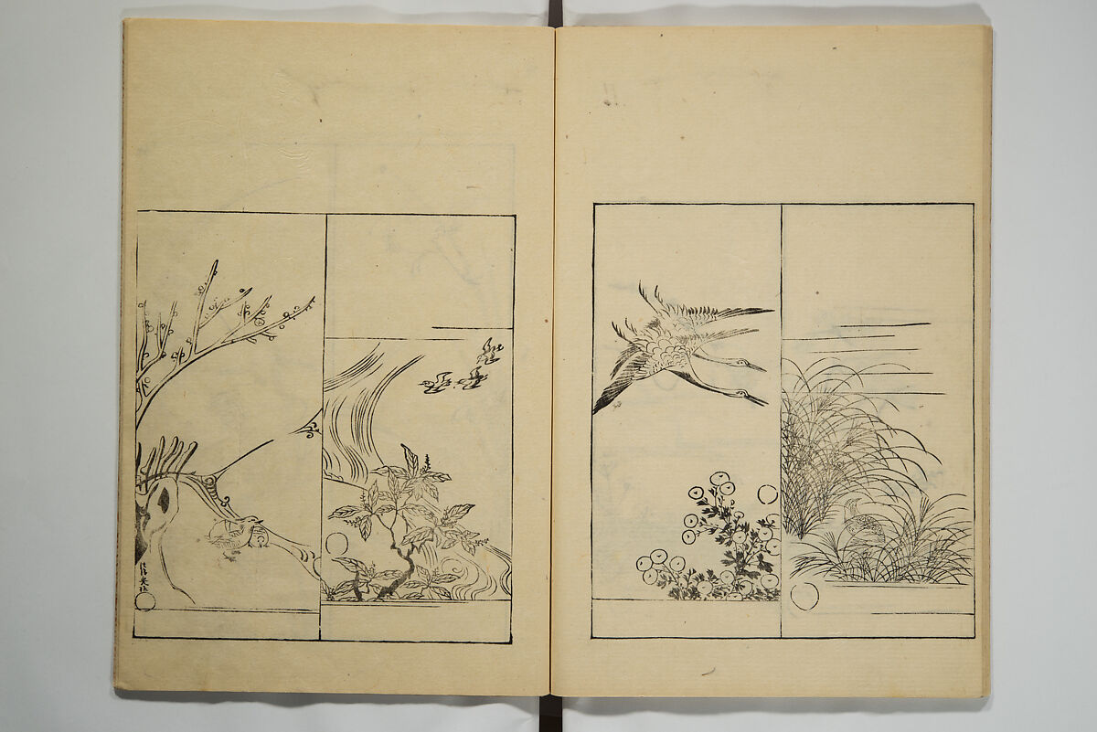 One Hundred Paintings by Kōrin (Kōrin hyakuzu)  光琳百圖, Sakai Hōitsu 酒井抱一 (Japanese, 1761–1828), Set of four woodblock printed books; ink on paper, Japan
