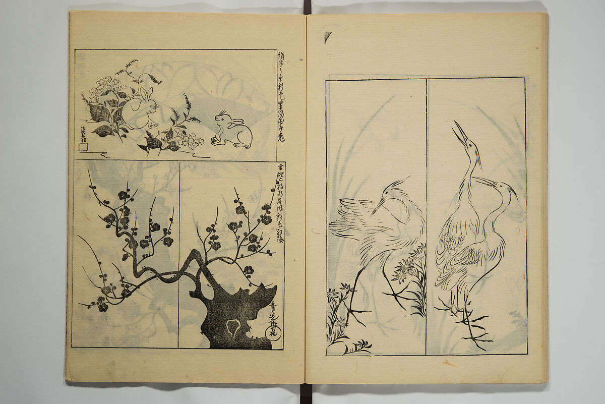 One Hundred Paintings by Kōrin (Kōrin hyakuzu)  光琳百圖, Sakai Hōitsu 酒井抱一 (Japanese, 1761–1828), Set of four woodblock printed books; ink on paper, Japan