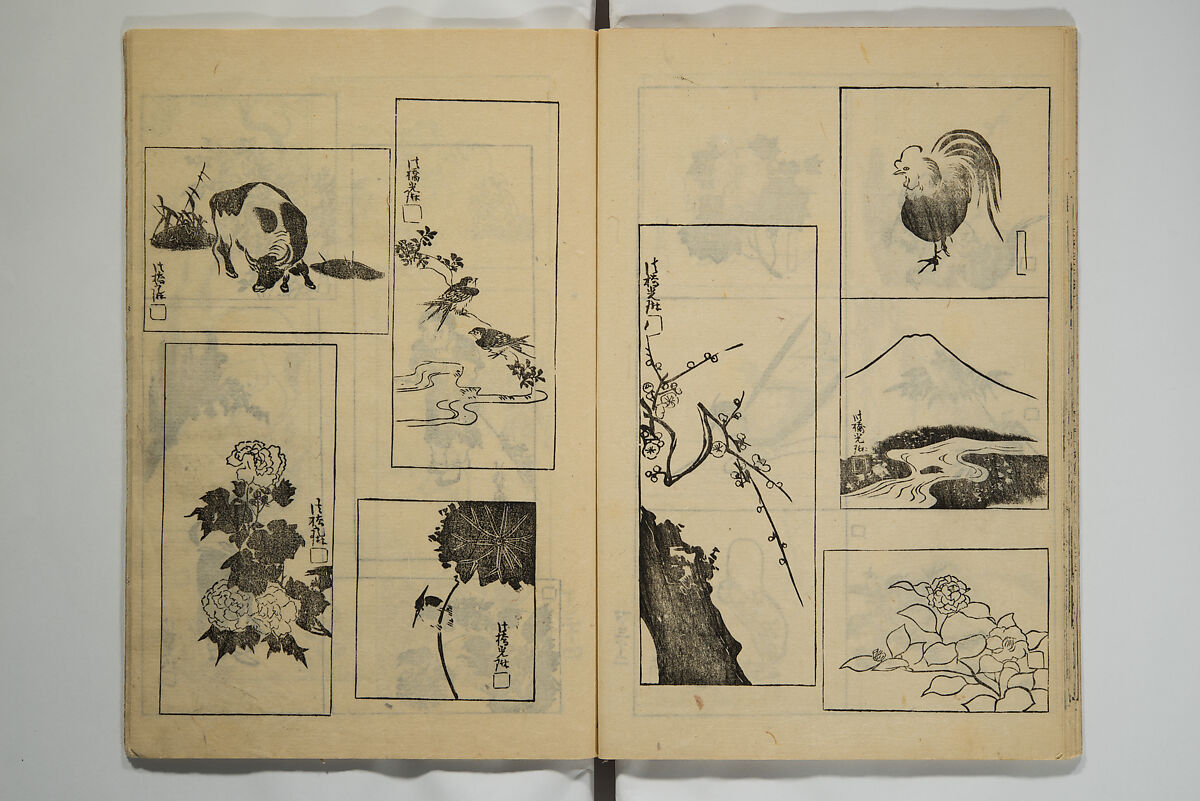 One Hundred Paintings by Kōrin (Kōrin hyakuzu)  光琳百圖, Sakai Hōitsu 酒井抱一 (Japanese, 1761–1828), Set of four woodblock printed books; ink on paper, Japan