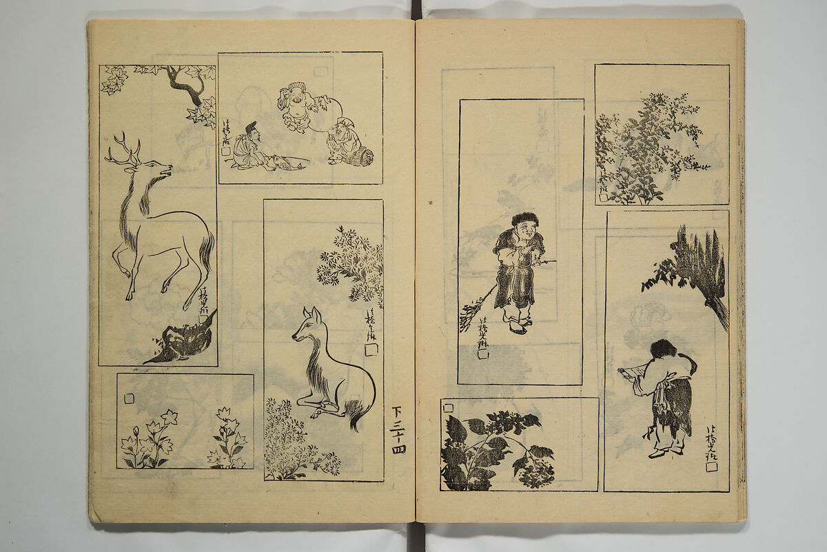 One Hundred Paintings by Kōrin (Kōrin hyakuzu)  光琳百圖, Sakai Hōitsu 酒井抱一 (Japanese, 1761–1828), Set of four woodblock printed books; ink on paper, Japan