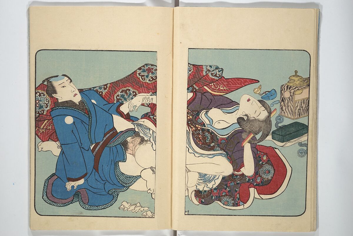 Volume 3 of Unknown Erotic (Shunga) Set (Tōsei komonchō), Utagawa Kuniyoshi 歌川國芳 (Japanese, 1797–1861), Woodblock printed book; ink and color on paper, Japan