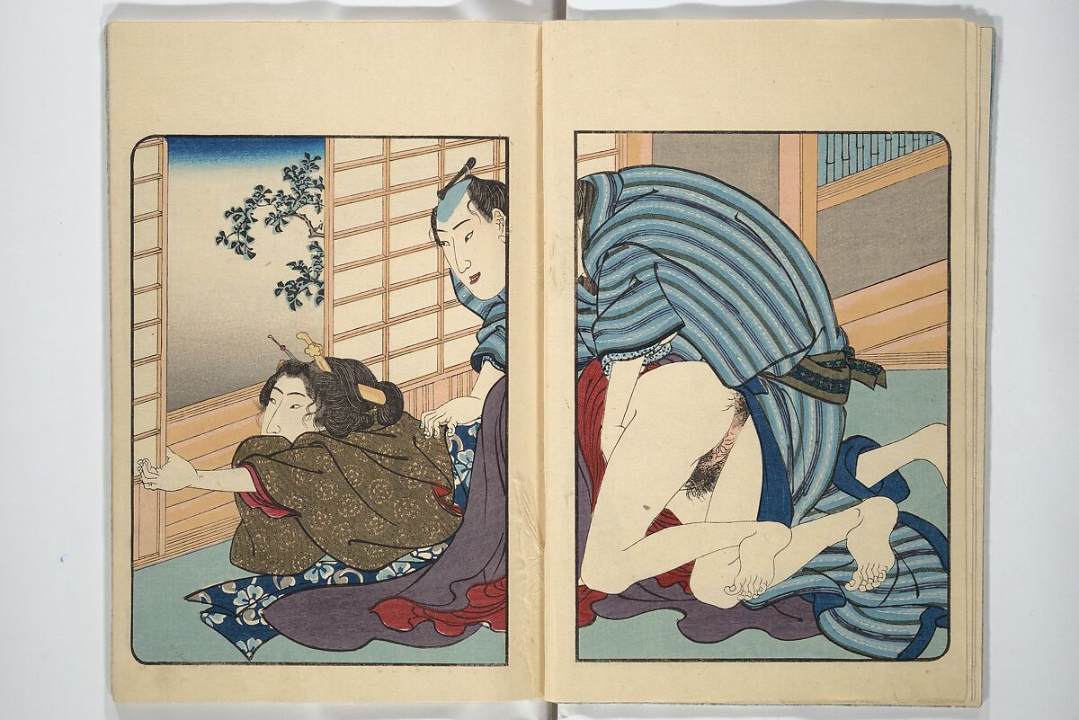 Volume 3 of Unknown Erotic (Shunga) Set (Tōsei komonchō), Utagawa Kuniyoshi 歌川國芳 (Japanese, 1797–1861), Woodblock printed book; ink and color on paper, Japan