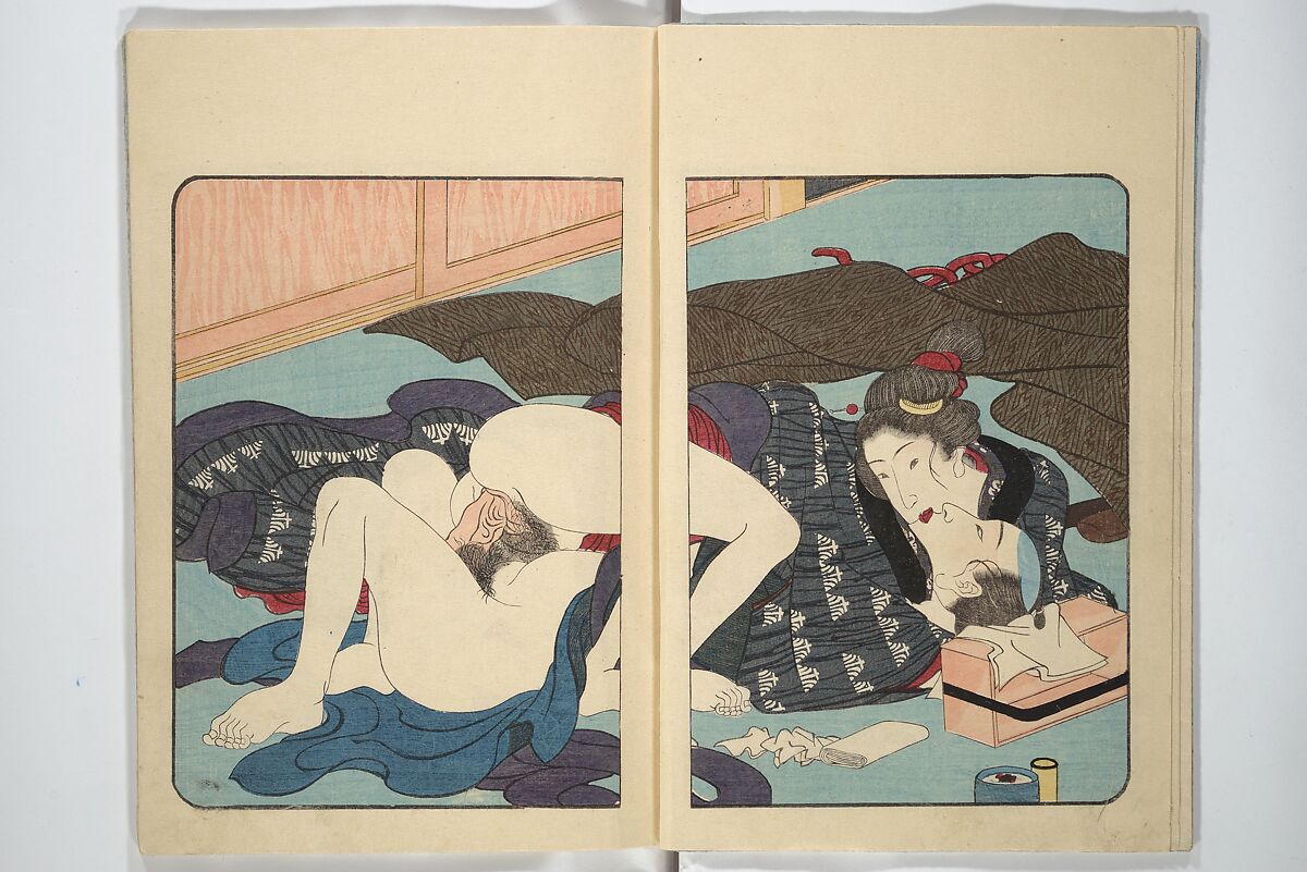 Volume 3 of Unknown Erotic (Shunga) Set (Tōsei komonchō), Utagawa Kuniyoshi 歌川國芳 (Japanese, 1797–1861), Woodblock printed book; ink and color on paper, Japan