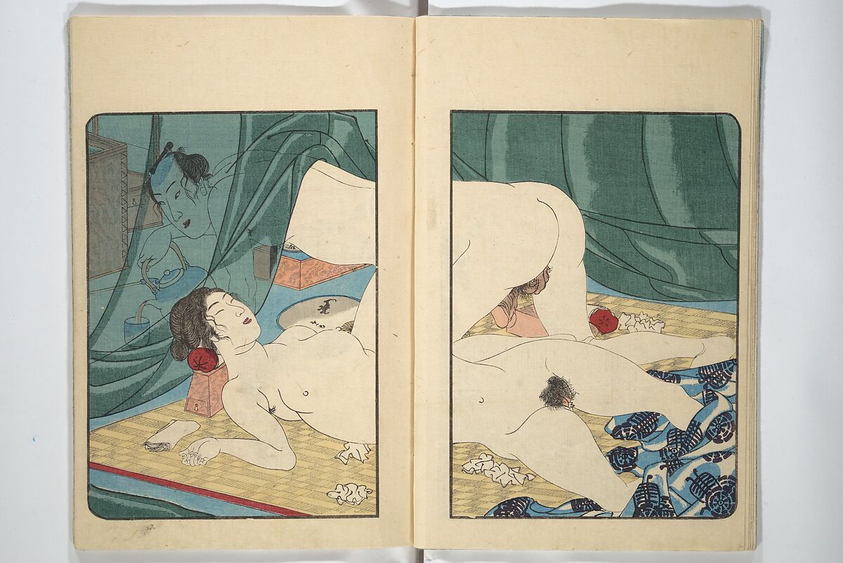 Volume 3 of Unknown Erotic (Shunga) Set (Tōsei komonchō), Utagawa Kuniyoshi 歌川國芳 (Japanese, 1797–1861), Woodblock printed book; ink and color on paper, Japan