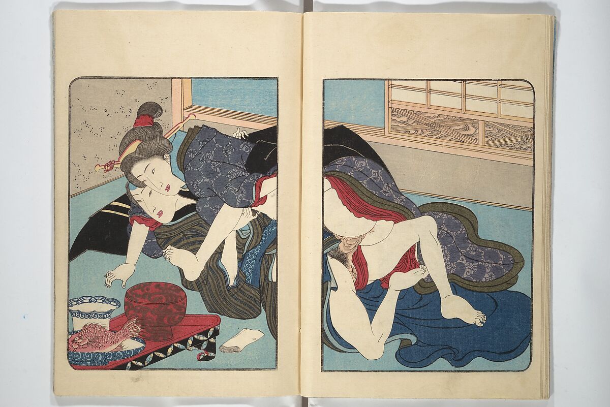 Volume 3 of Unknown Erotic (Shunga) Set (Tōsei komonchō), Utagawa Kuniyoshi 歌川國芳 (Japanese, 1797–1861), Woodblock printed book; ink and color on paper, Japan