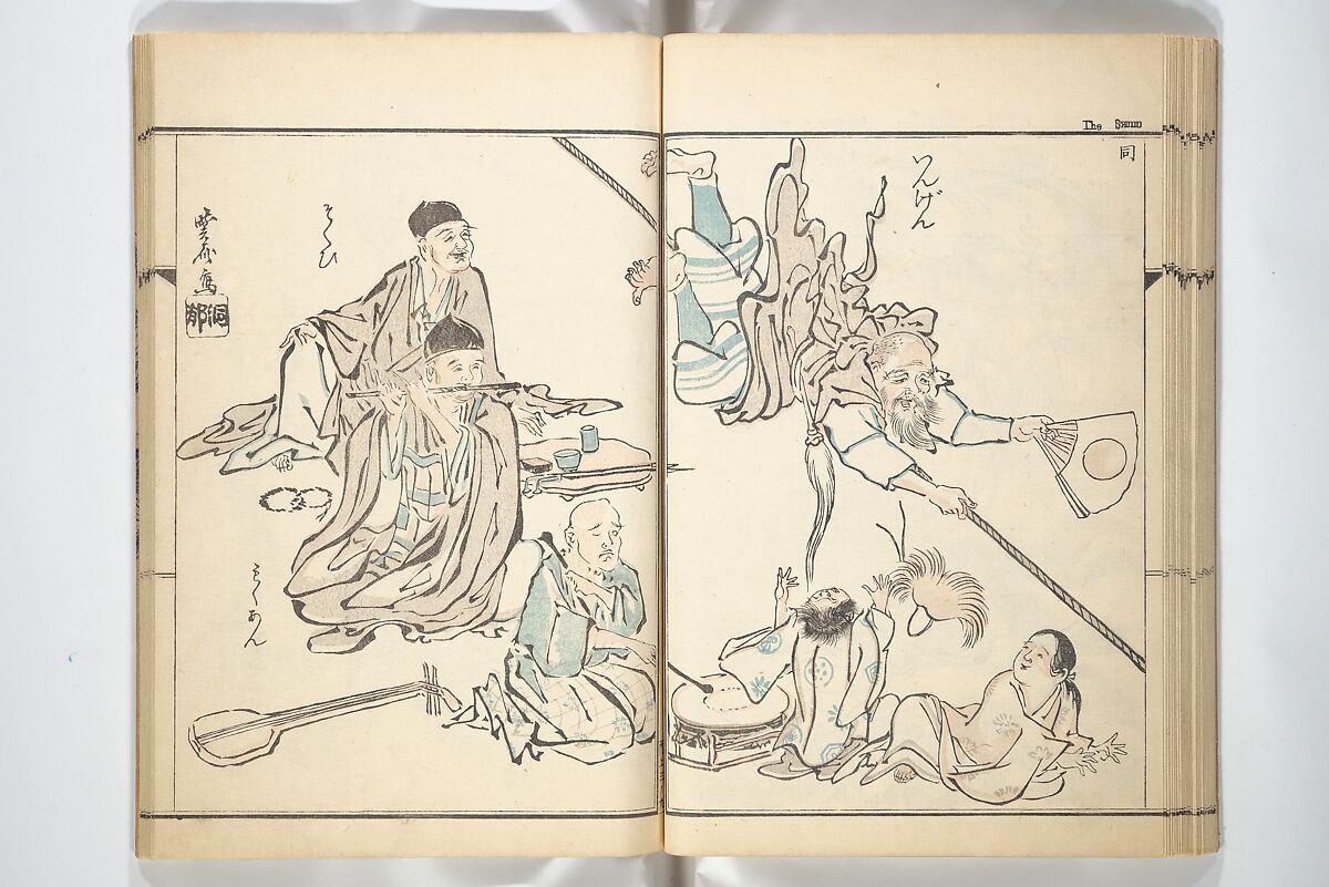 Kyōsai’s Treatise on Painting (Kyōsai gadan) 暁斎画談, Kawanabe Kyōsai 河鍋暁斎 (Japanese, 1831–1889), Set of four woodblock printed books; ink and color on paper, Japan