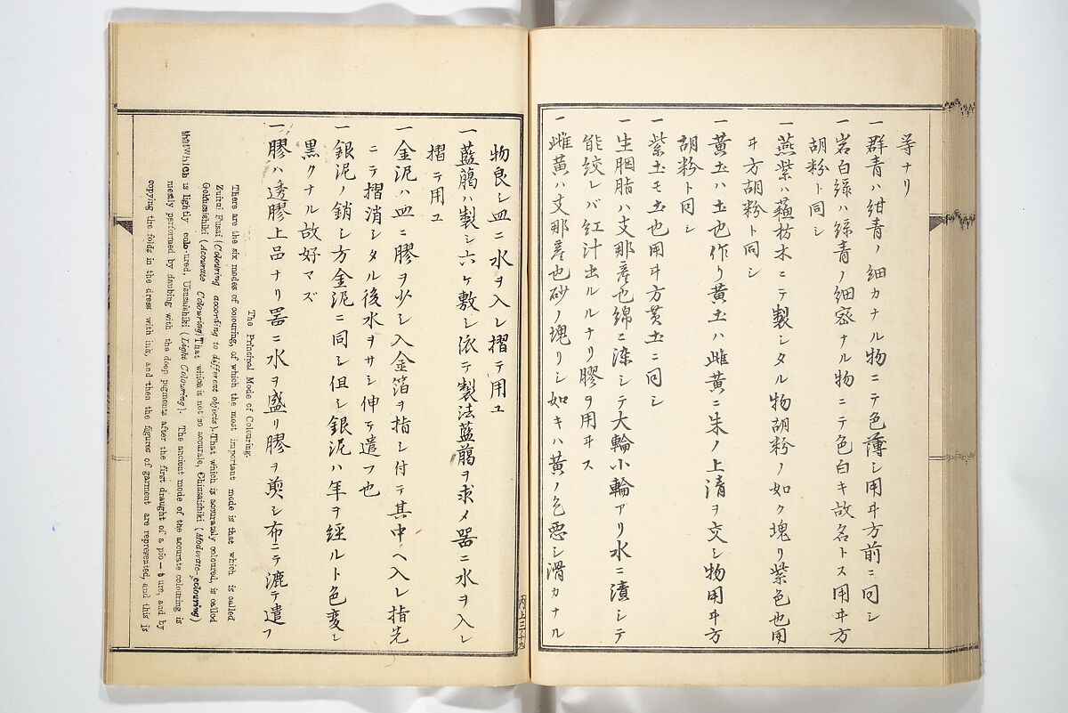 Kyōsai’s Treatise on Painting (Kyōsai gadan) 暁斎画談, Kawanabe Kyōsai 河鍋暁斎 (Japanese, 1831–1889), Set of four woodblock printed books; ink and color on paper, Japan