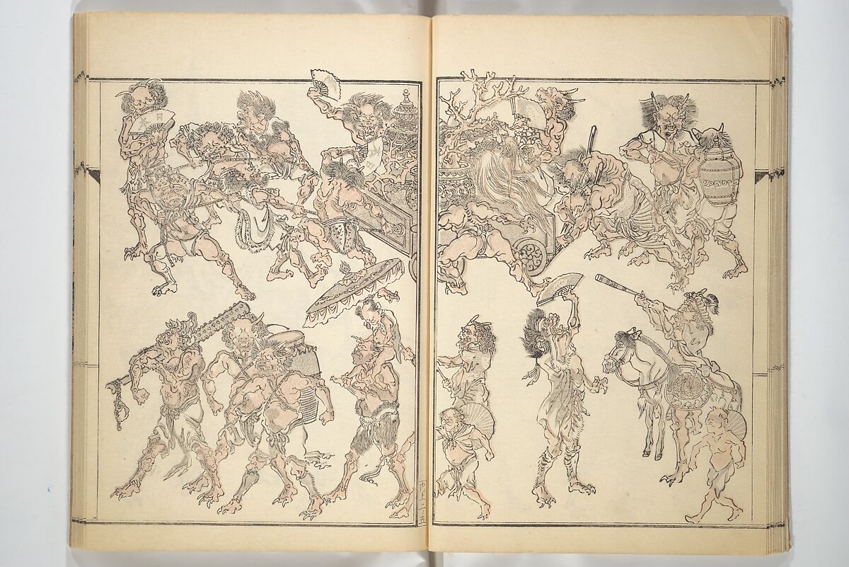 Kyōsai’s Treatise on Painting (Kyōsai gadan) 暁斎画談, Kawanabe Kyōsai 河鍋暁斎 (Japanese, 1831–1889), Set of four woodblock printed books; ink and color on paper, Japan