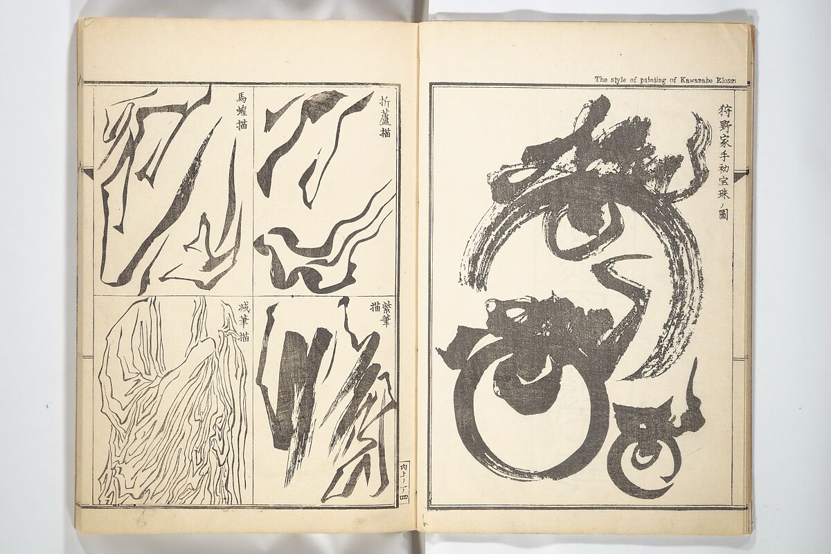 Kyōsai’s Treatise on Painting (Kyōsai gadan) 暁斎画談, Kawanabe Kyōsai 河鍋暁斎 (Japanese, 1831–1889), Set of four woodblock printed books; ink and color on paper, Japan