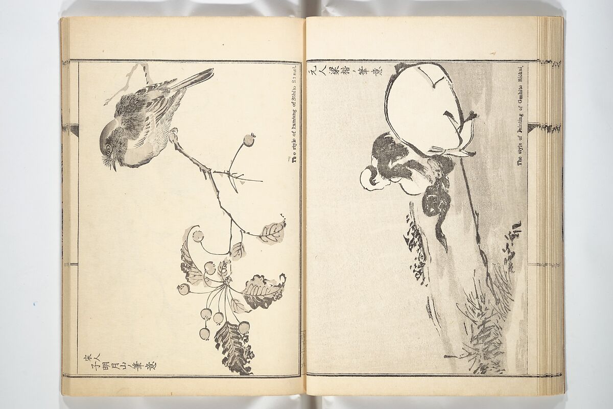 Kyōsai’s Treatise on Painting (Kyōsai gadan) 暁斎画談, Kawanabe Kyōsai 河鍋暁斎 (Japanese, 1831–1889), Set of four woodblock printed books; ink and color on paper, Japan
