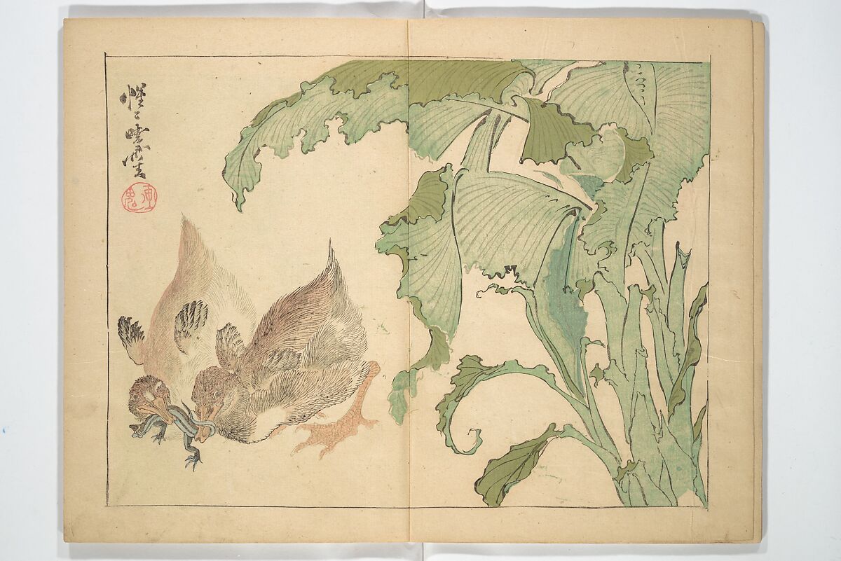 Kyōsai’s Drawings for Pleasure (Kyōsai rakuga)  暁齋樂画, Kawanabe Kyōsai 河鍋暁斎 (Japanese, 1831–1889), Set of two woodblock-printed books (one volume orihon, accordion-style); ink and color on paper, Japan