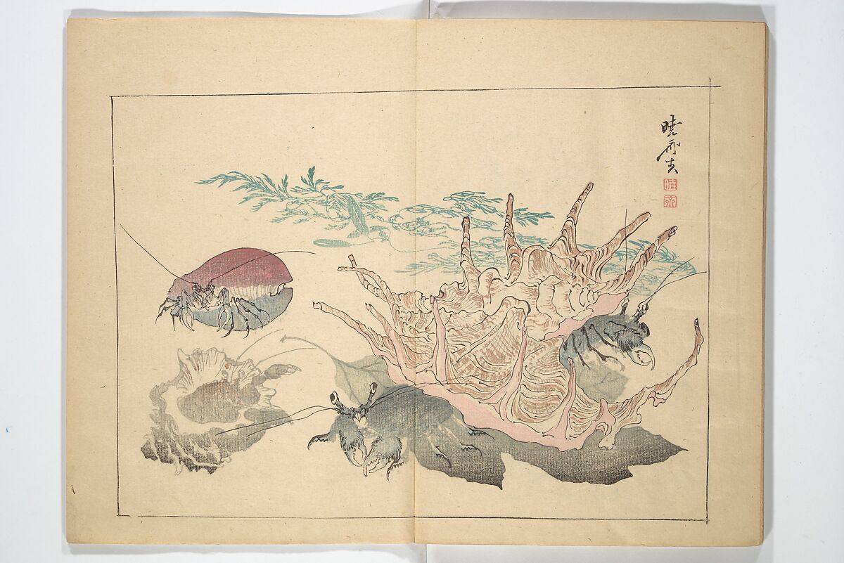 Kyōsai’s Drawings for Pleasure (Kyōsai rakuga)  暁齋樂画, Kawanabe Kyōsai 河鍋暁斎 (Japanese, 1831–1889), Set of two woodblock-printed books (one volume orihon, accordion-style); ink and color on paper, Japan