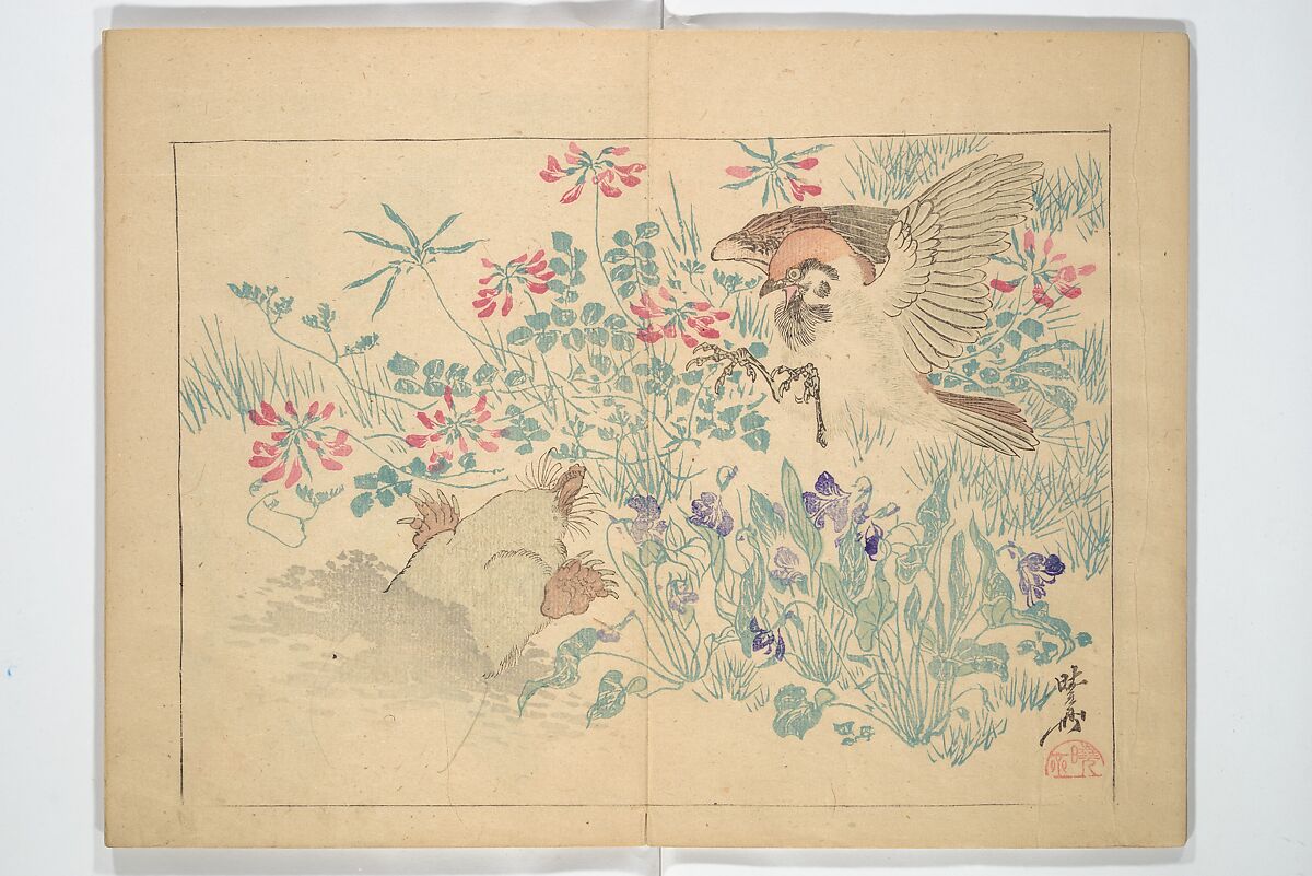 Kyōsai’s Drawings for Pleasure (Kyōsai rakuga)  暁齋樂画, Kawanabe Kyōsai 河鍋暁斎 (Japanese, 1831–1889), Set of two woodblock-printed books (one volume orihon, accordion-style); ink and color on paper, Japan