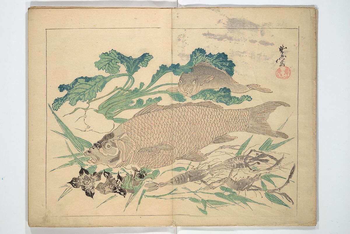 Kyōsai’s Drawings for Pleasure (Kyōsai rakuga)  暁齋樂画, Kawanabe Kyōsai 河鍋暁斎 (Japanese, 1831–1889), Set of two woodblock-printed books (one volume orihon, accordion-style); ink and color on paper, Japan