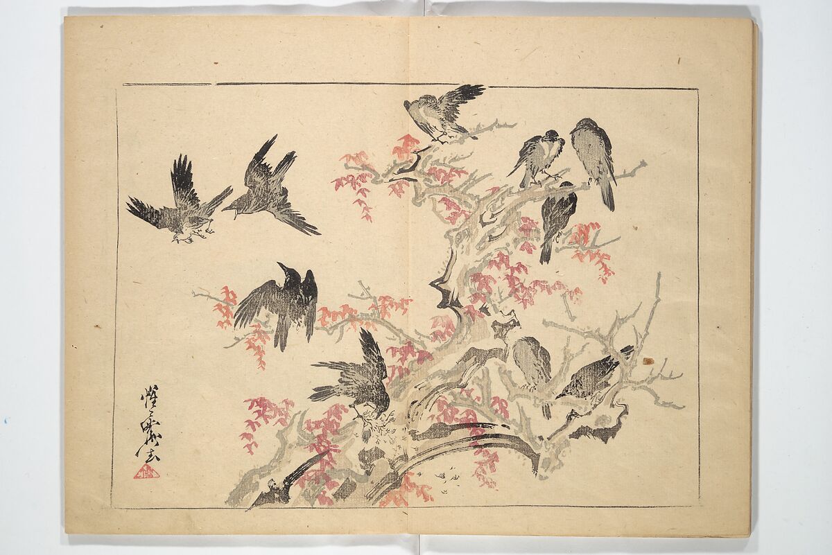 Kyōsai’s Drawings for Pleasure (Kyōsai rakuga)  暁齋樂画, Kawanabe Kyōsai 河鍋暁斎 (Japanese, 1831–1889), Set of two woodblock-printed books (one volume orihon, accordion-style); ink and color on paper, Japan