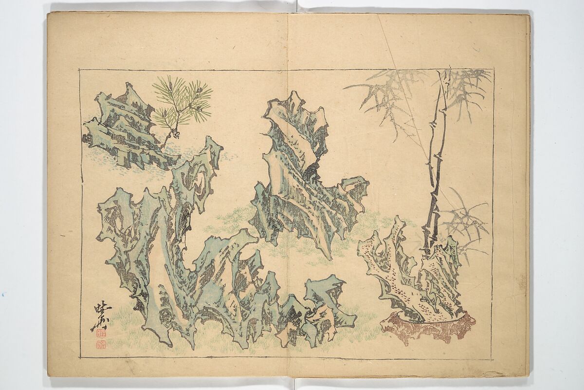 Kyōsai’s Drawings for Pleasure (Kyōsai rakuga)  暁齋樂画, Kawanabe Kyōsai 河鍋暁斎 (Japanese, 1831–1889), Set of two woodblock-printed books (one volume orihon, accordion-style); ink and color on paper, Japan