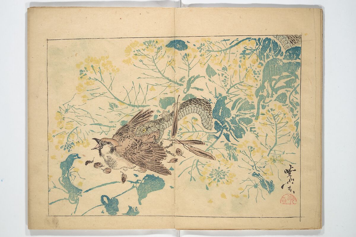 Kyōsai’s Drawings for Pleasure (Kyōsai rakuga)  暁齋樂画, Kawanabe Kyōsai 河鍋暁斎 (Japanese, 1831–1889), Set of two woodblock-printed books (one volume orihon, accordion-style); ink and color on paper, Japan