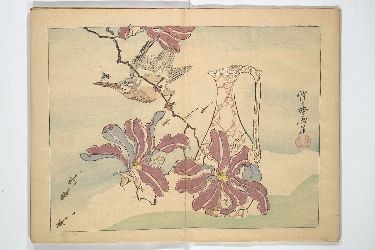 Kyōsai’s Drawings for Pleasure (Kyōsai rakuga)  暁齋樂画, Kawanabe Kyōsai 河鍋暁斎 (Japanese, 1831–1889), Set of two woodblock-printed books (one volume orihon, accordion-style); ink and color on paper, Japan